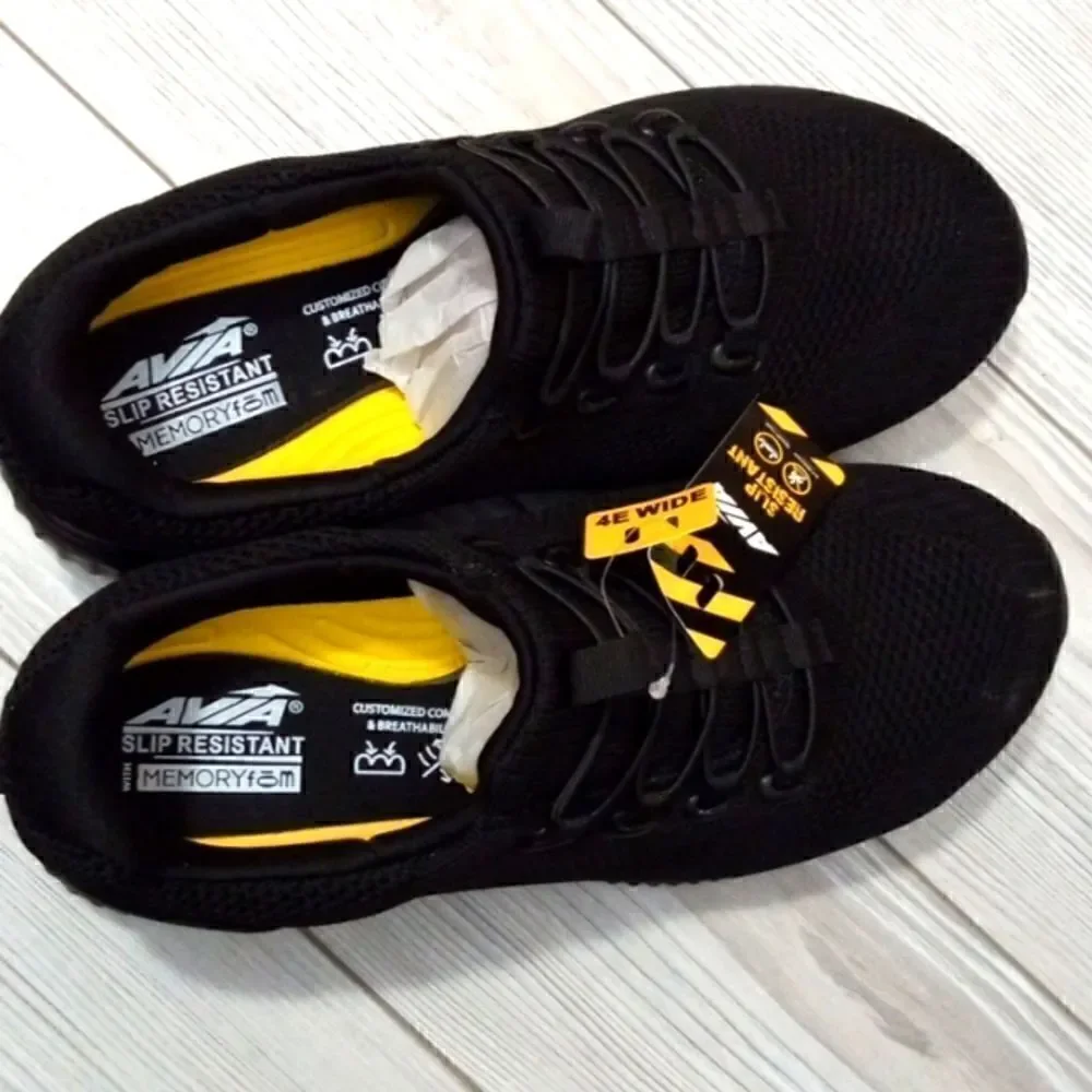 (S-RD275) Avia Anchor SR Mesh Slip On Black Non Slip Shoes for Men Sz 7 WIDE